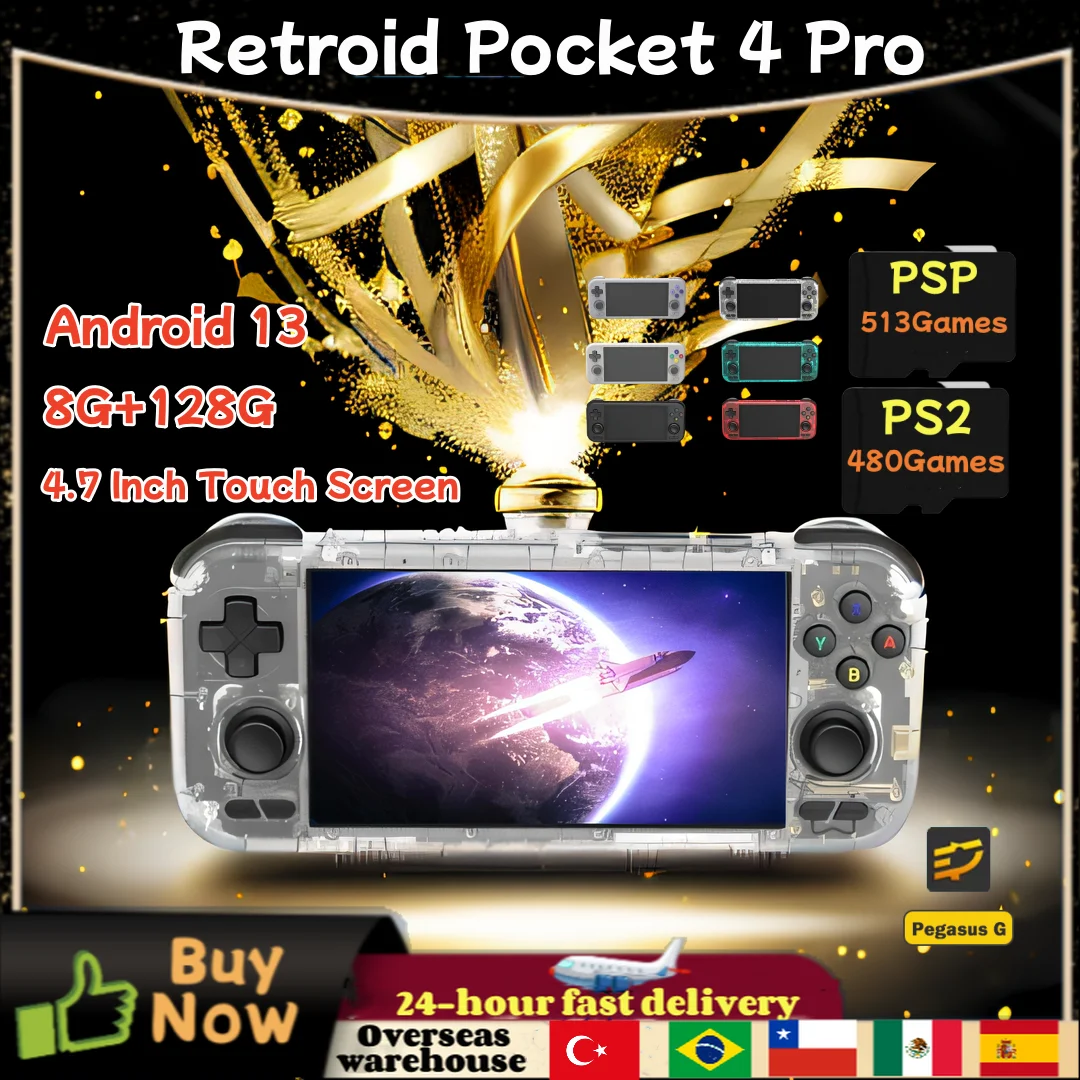 Retroid Pocket 4 Pro RP 4Pro Handheld Game Console Retro Video Game Consoles 4.7Inch Touch Screen 8G+128G Android 13 PSP PS2