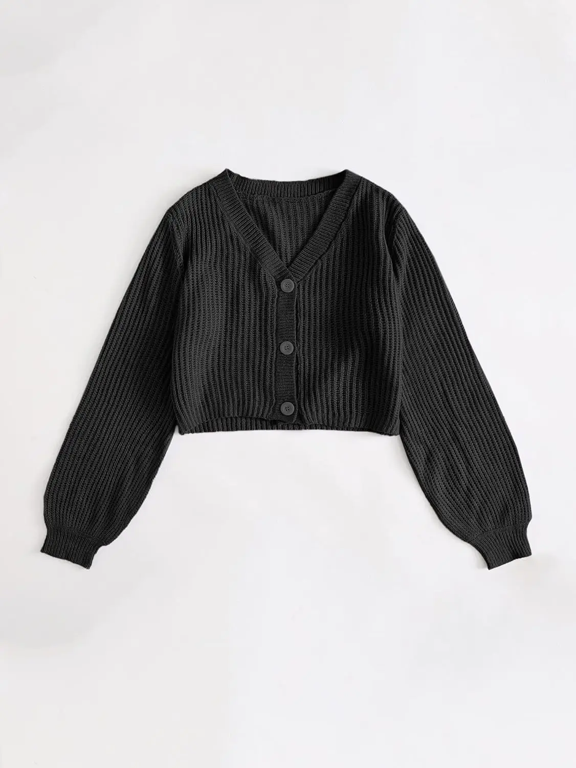 Button Front Knit Crop Cardigan, Casual V Neck Long Sleeve Sweater For Spring & Fall, Women\'s Clothing