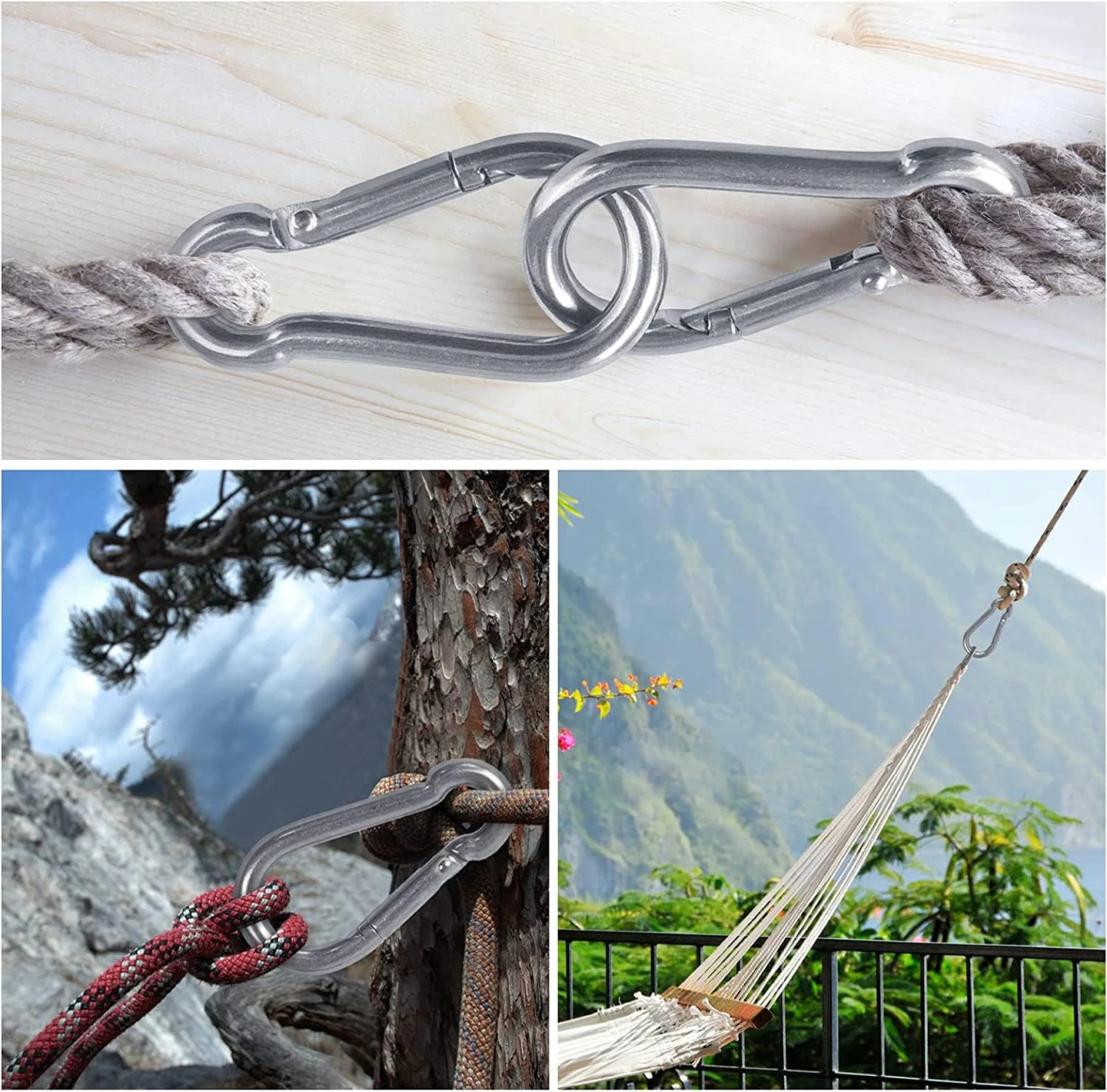 Picture 6: 6 M5 304 stainless steel rectangular eye pads and 6 climbing buckles, marine hardware staple rings for hanging hammocks, deck ro