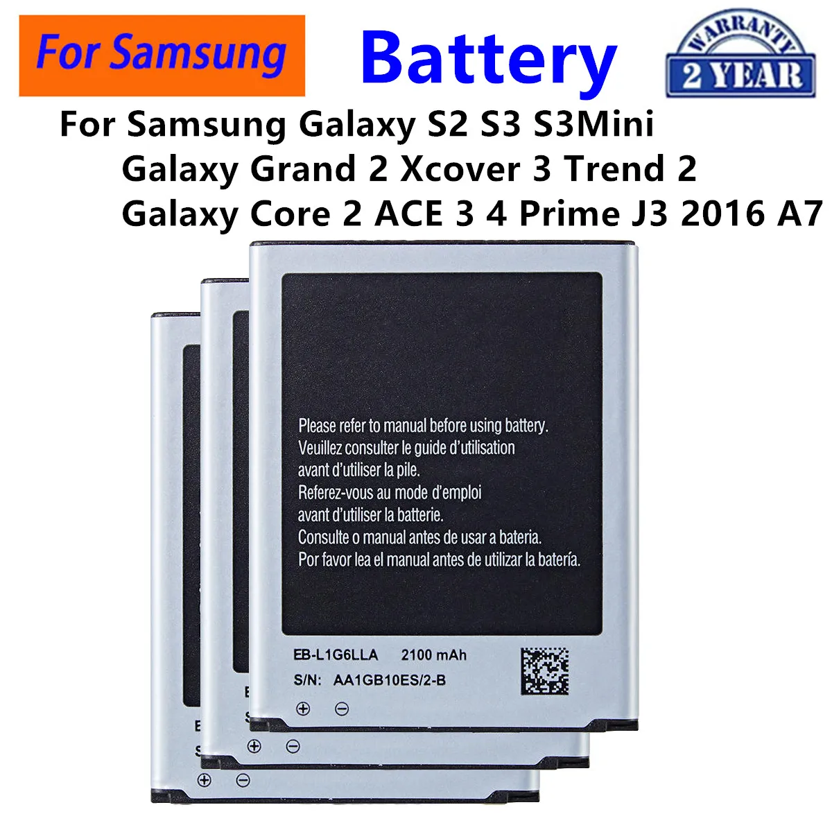 EB-L1G6LLA  EB-BG530CBU EB-F1A2GBU Battery For Samsung Galaxy S3 mini S2 Grand 2 Xcover 3 Trend 2 Core 2 ACE 4 Prime J3 2016 A7