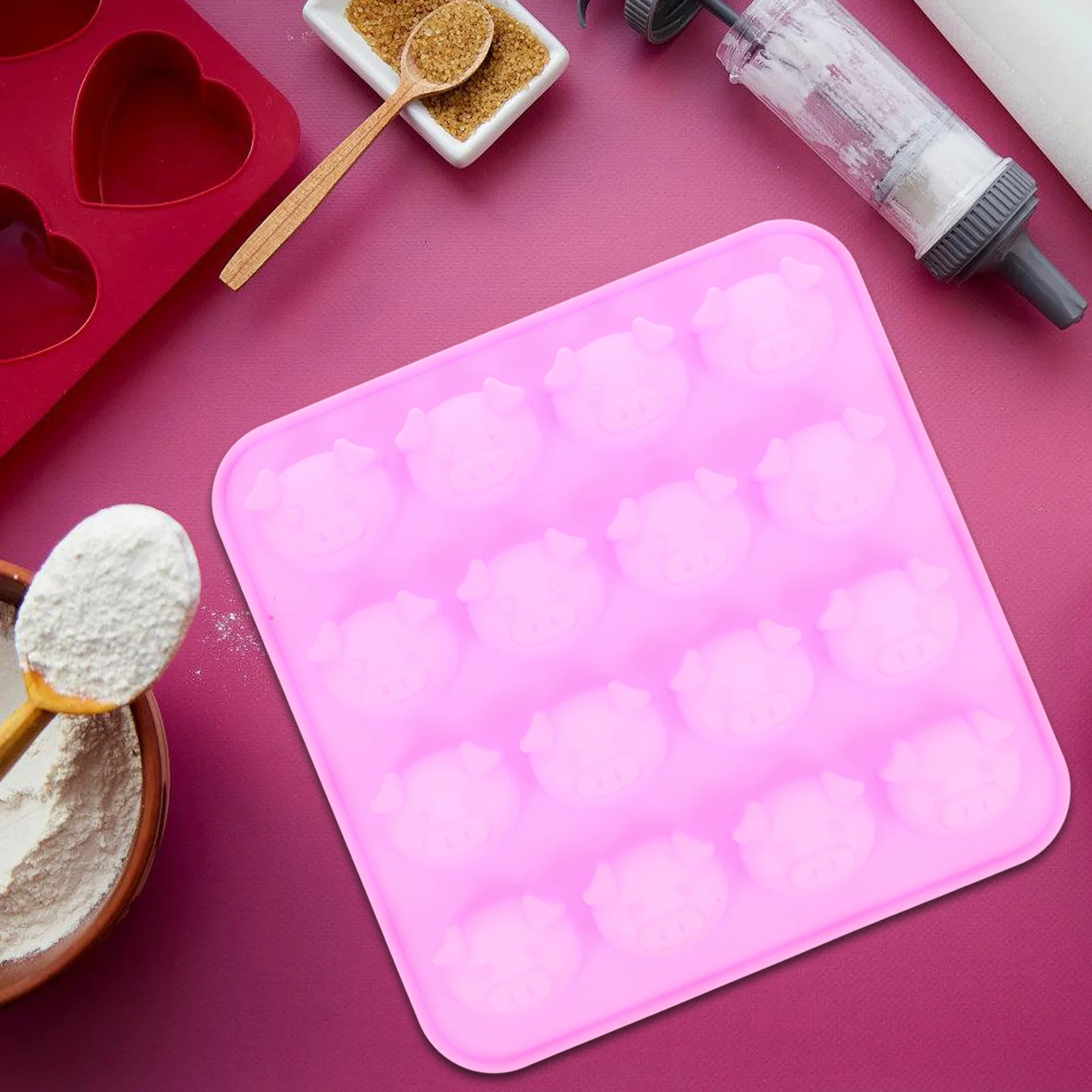 

2Pcs 16 Shapes Little Pig Silicone Mold Eco Friendly Non-Stick Fondant Cake Chocolate Candy DIY Baking Molds Cake Mold