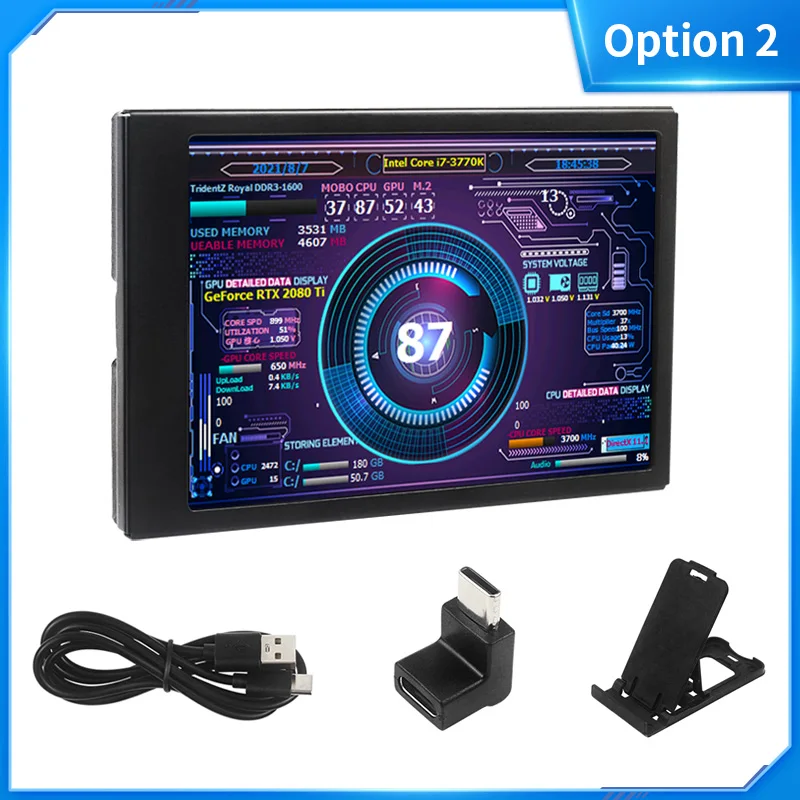 3,5-Zoll-Typ-C-Sekundärbildschirm AIDA64 LCD-Display CPU GPU RAM-Überwachung Optionaler USB-C-Basis-Subbildschirm für Mini-ITX-Gehäuse
