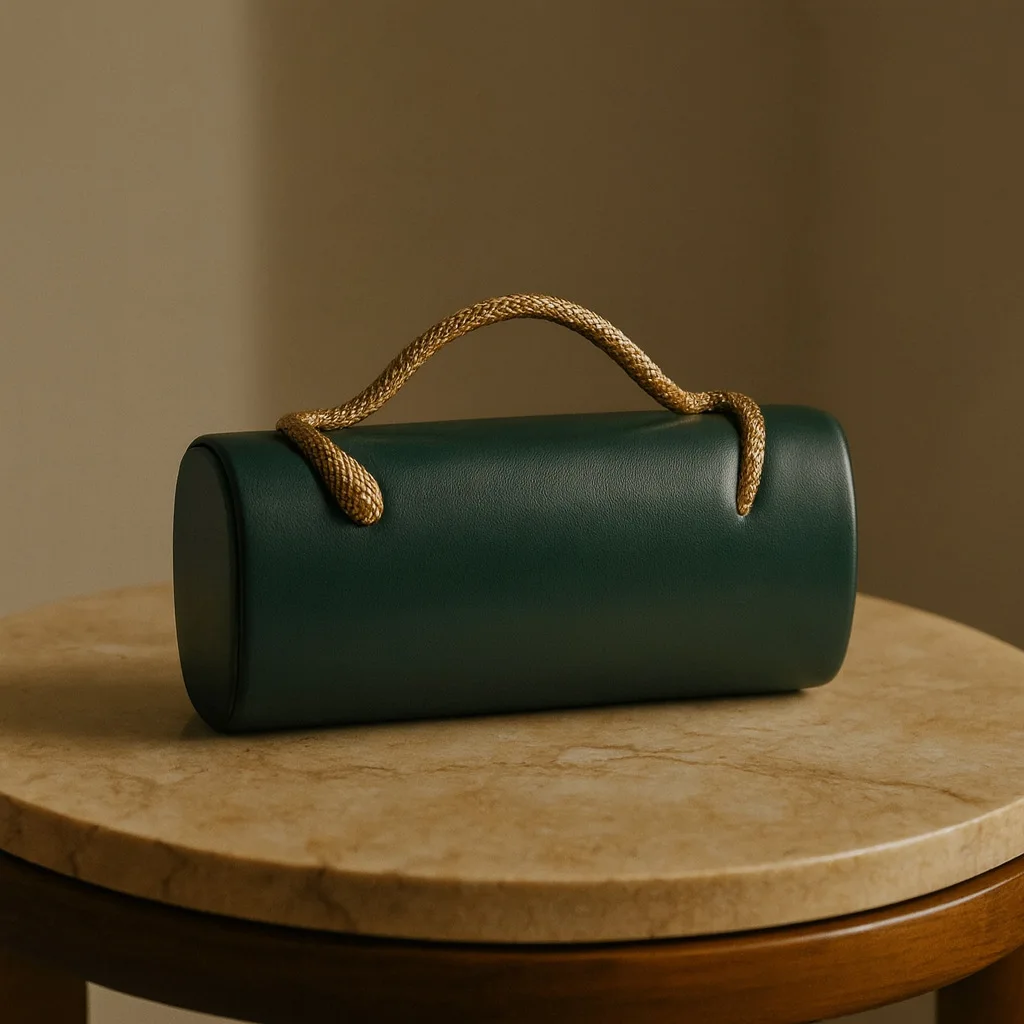 

Retro Snake Shaped Handle Round Barrel Shaped Women's Handbags Fashionable Solid Color Banquet Bag PU Leather Clutch Bag Wallets