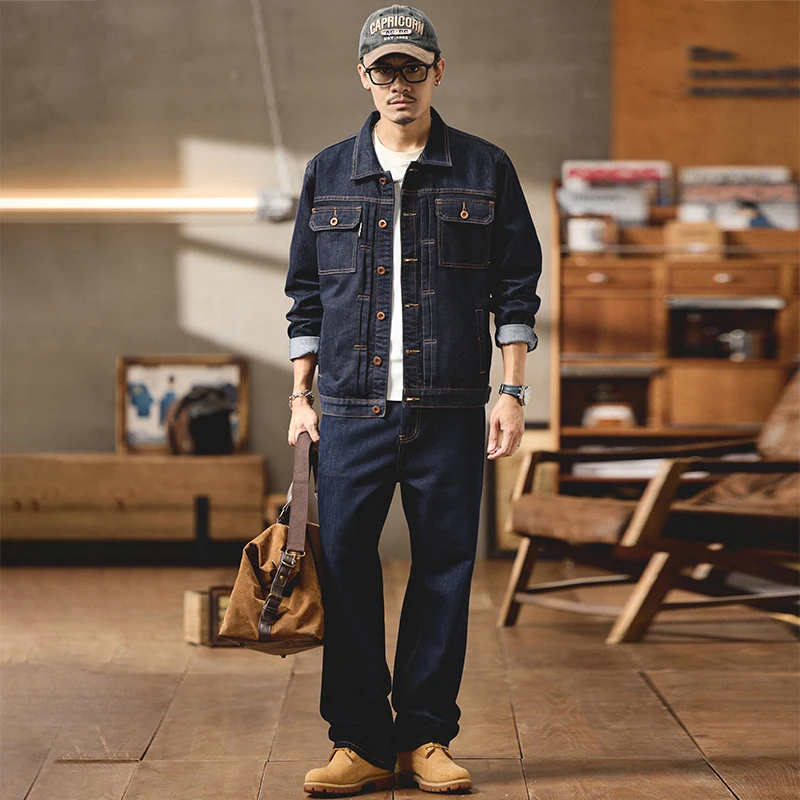 

Men Spring Autumn Loose Casual Vintage Denim Cargo Jacket Pants Sets Male Streetwear Hip Hop Plus Size Jeans Coat Suits