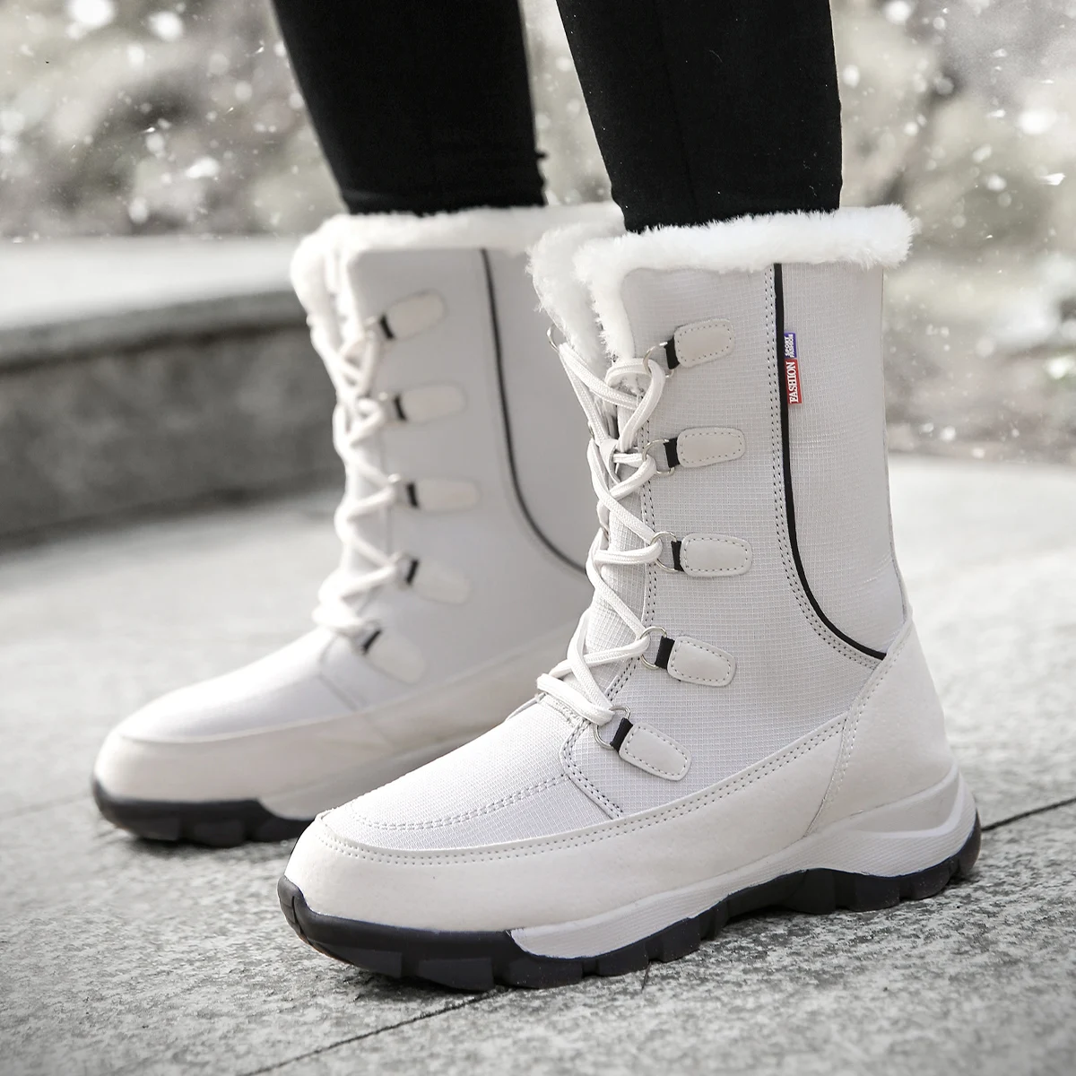 Women\'s Suede Leather Snow Boots Waterproof Non-Slip Comfortable Winter Warm Plush Lining Outdoor Ski Ankle Boots