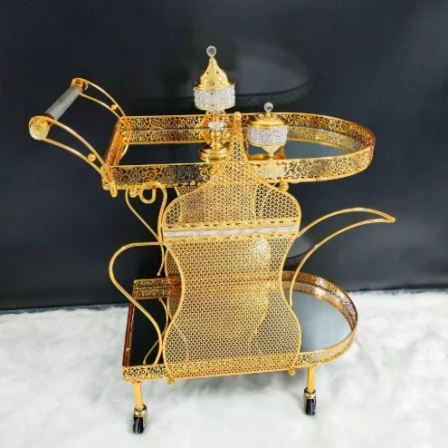 High-end Light Luxury Retro Middle East Trolley Dessert Restaurant Cart Tea Food Delivery