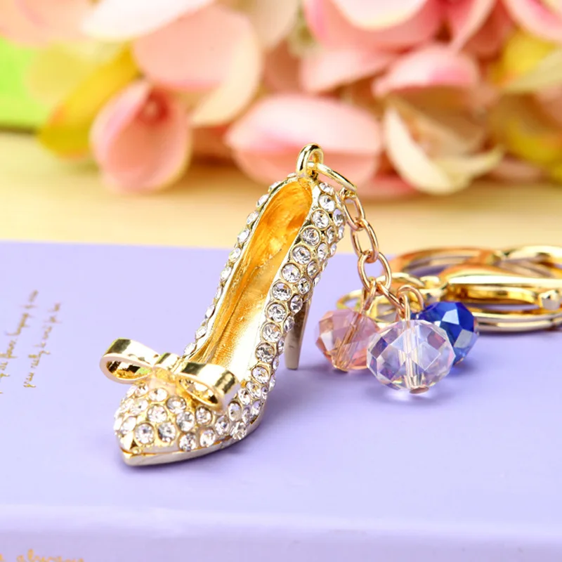 High Heeled Shoes Keychain Rhinestone Crystal Shoe Pendant Car Key Chain Bag Keyring Boutique Gift Decorative Alloy Women Trendy