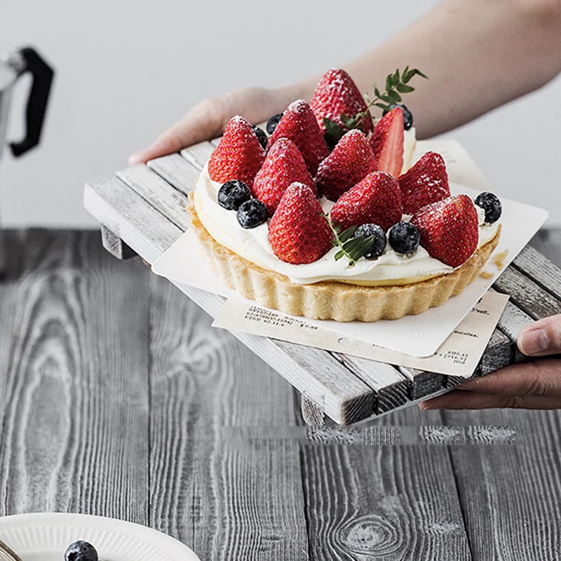 Retro Solid Wood Chopping Board Cake, Pure White Bracket Made Old Wooden Desktop Disk, Home Decoration, Food Photography Props