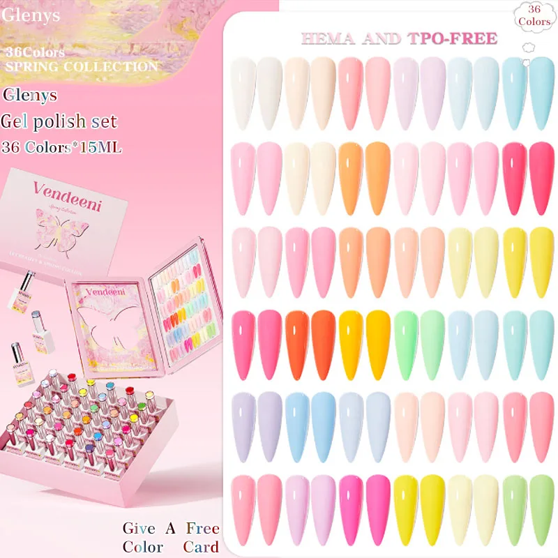 Glenys 36 Color Nail Polish Gel Net Red Popular All Seasons Solid Color Immersion Gel Color Matching Card Nail Salon Varnish Set