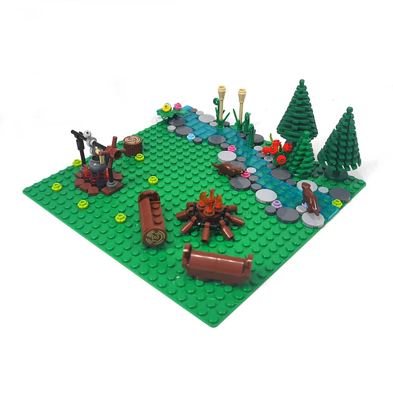 MOC Outdoor Camping Picnic Equipment Tent Camp Light Scene Barbecue Grill Chicken Rolls Table Folding Chair Building Block Toy