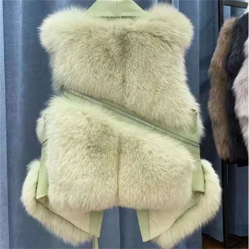 2026 Autumn Winter New Korean Version Imitation Fox Fur Vest Jacket Women's Patchwork Warm Sleeveless Coat Female Short Outwer