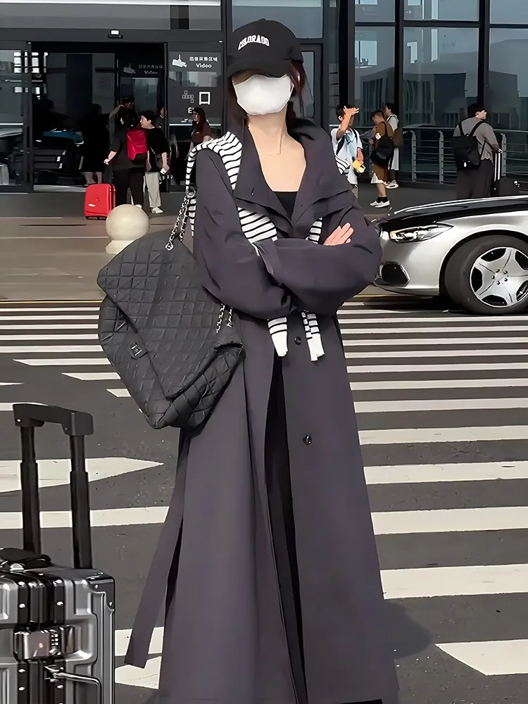 Elegancki płaszcz damski Faionable na jesień i zimę, nowy, luźny, mały rozmiar, midi, casualowy płaszcz, długi, ze stójką, zapinany na jeden guzik.