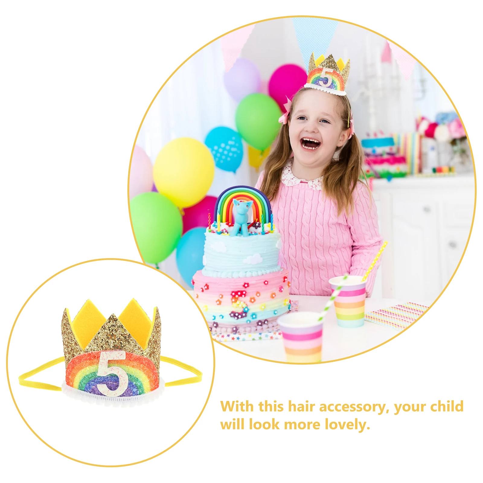 

Rainbow Birthday Crown Kids Tiara Number Design Crown Performance Hairb Party Headdress Premium Material Comfortable Wear Photo