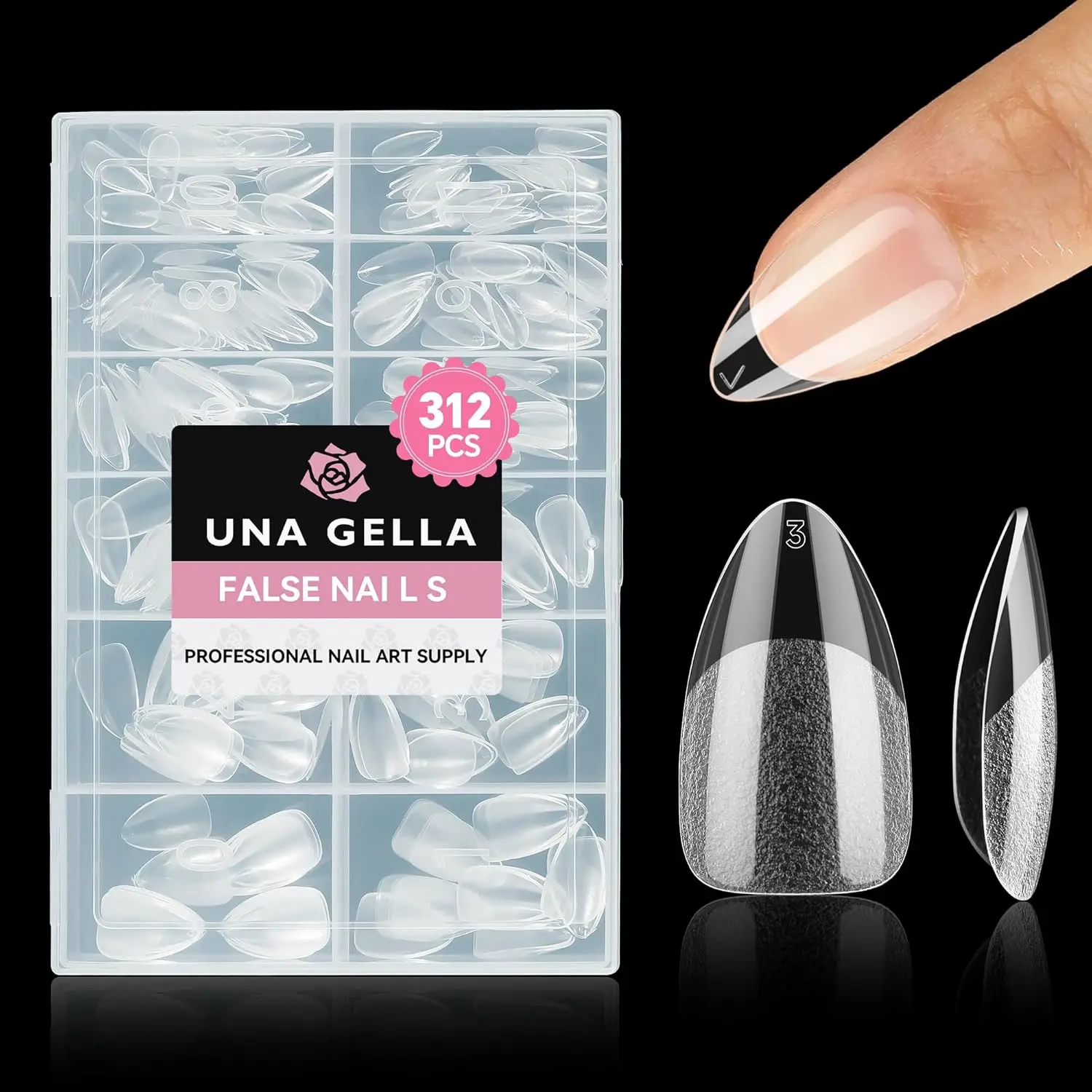 

Short Almond Gel Nail Tips, 312pcs Pre-Etched Press On Nails Clear Acrylic Fake Nails for DIY Home Salon Art Extension