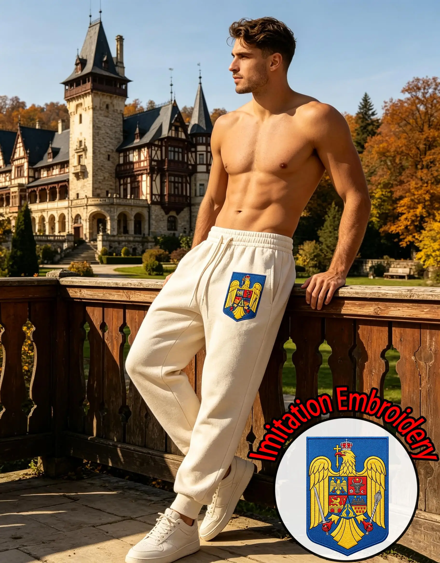 Romania Imitation Embroidery Printed Men'S Sweatpant Fleece Loose Jogging Pants Autumn Korean Trousers All-Match Casual Pant