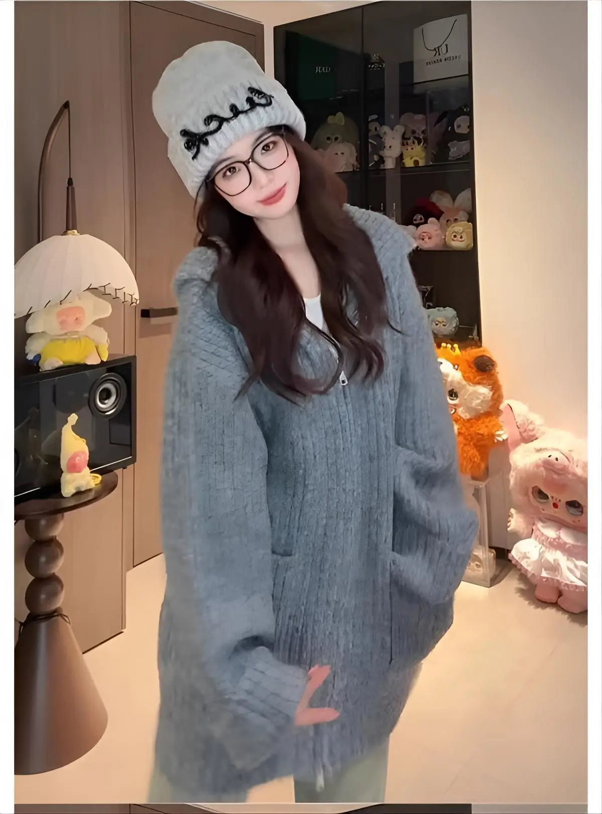 

Mid-Long Cardigans Hood Womens Spring Knits Clean High-Necked Slim-Fit Hooded Textured Bow Chic Versatile Openwork Crop Harajuku