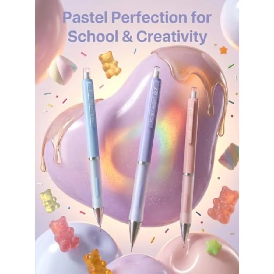 3PCS Cute Mechanical Pencils Set, with 360PCS Lead Refills, Pastel Erasers and Case, Clean Girl Aesthetic School Stuff for Teen