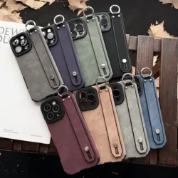 Hand Strap Suede Leather Soft Case For iPhone 16 Pro Max 15 14 13 12 11, Ring Holder Matte Wrist Band Kickstand Phone Cover