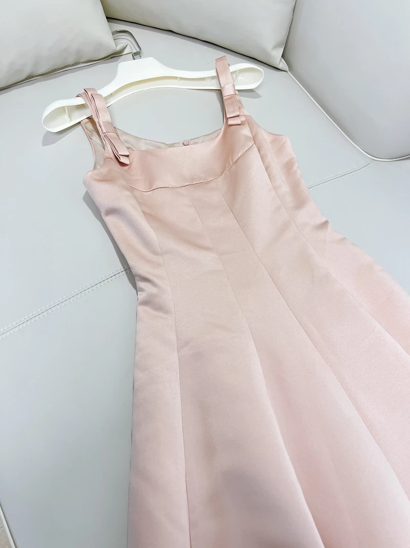 Sukienka z unikalnym wiązaniem na ramiączkach, styl retro Hepburn, długa, z miękkiego satyny, z wysokim stanem dla kobiet.