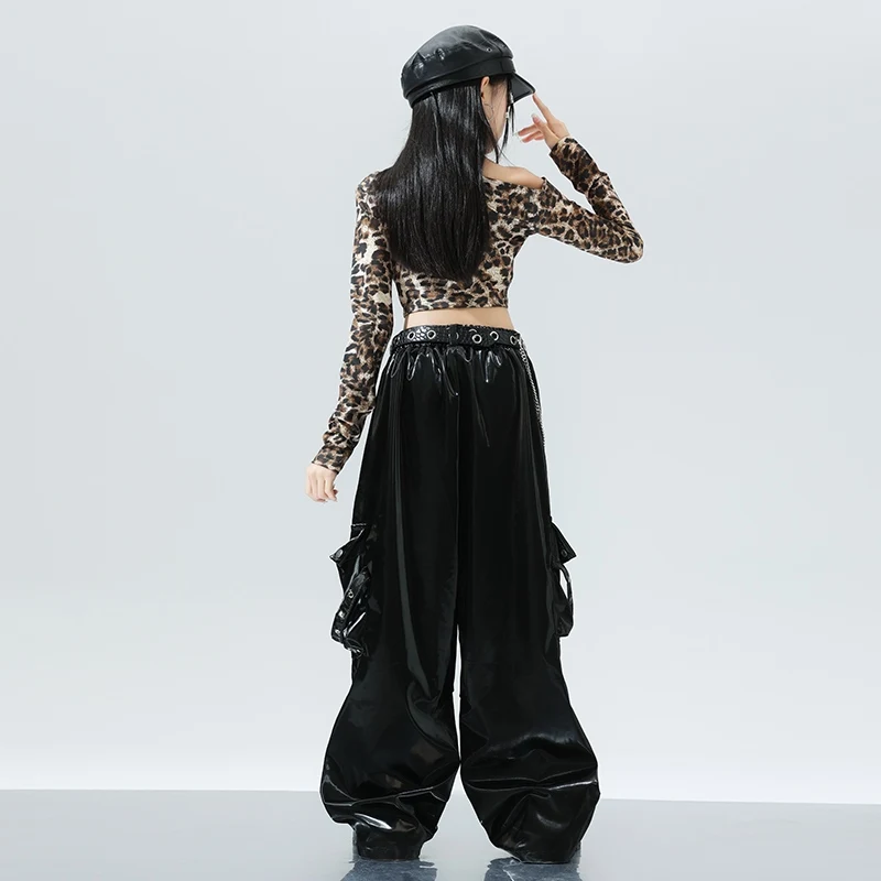Jazz Dance Leopard Print Top Cargo Pants Children's Street Dance Outfit Hip-hop Suit Clothes Catwalk Show Costumes DQL9814 image 5