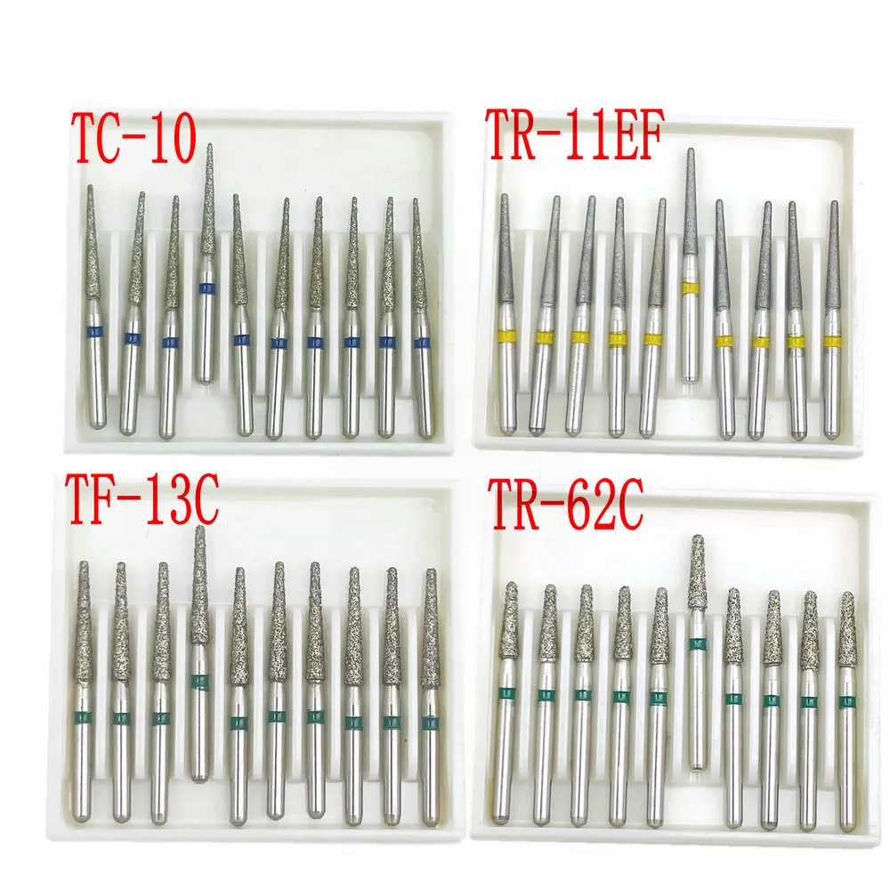 10pcs/box Diamond Dental Burs Drill FG Diamond 1.6mm Shank for High Speed Handpiece Burs Dental Diamond Burs