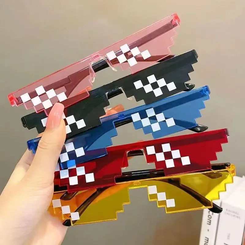 2 uds nuevas gafas de sol de mosaico juguete para trucos gafas de Thug Life Deal With It gafas Pixel gafas de sol de mosaico negro bromas geniales juguetes Divertidos