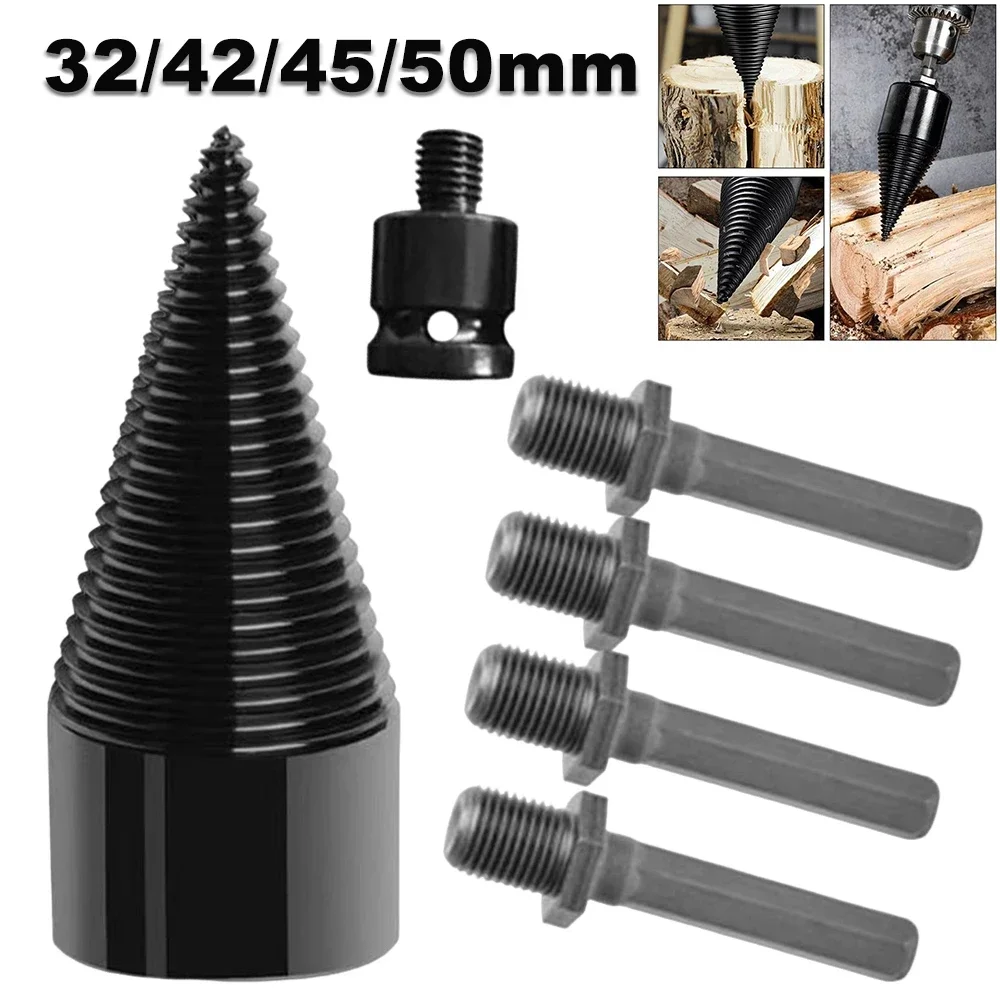 32/42/50mm Firewood Splitting Drill Bit Wood Splitter Round/Hex/Square Shank Wood Cone Reamer Punch Screw Driver Drill Bit