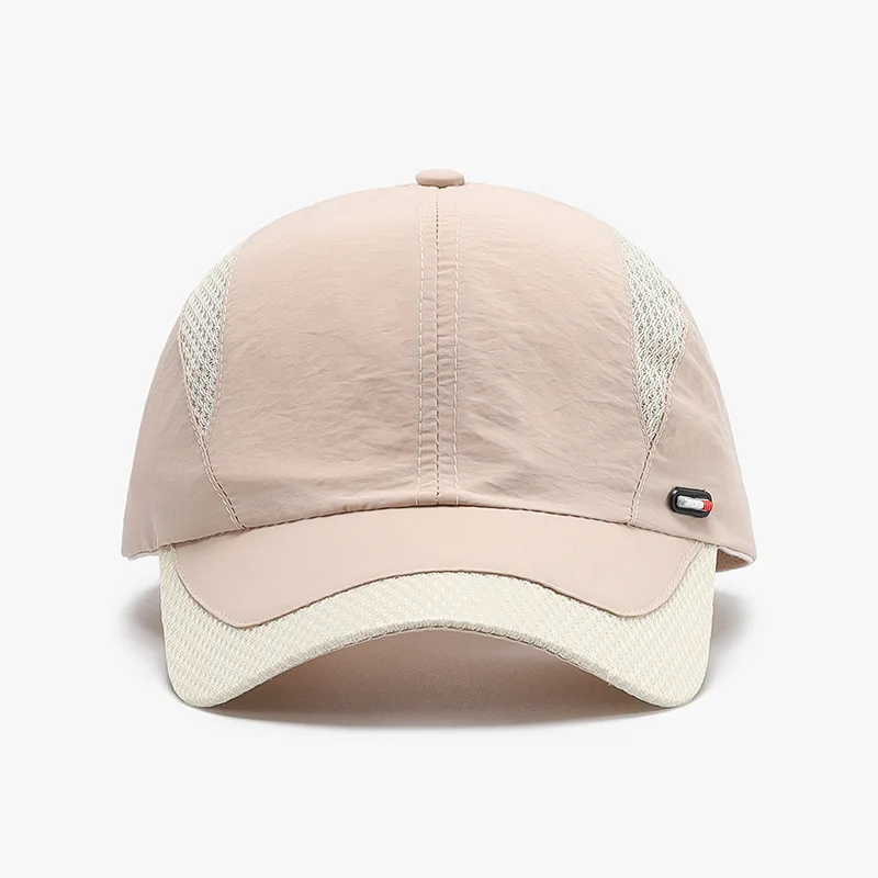 Simple Japanese-style Patchwork Mesh Double-Ridged Baseball Cap with Three-Color Small Logos. Suitable for Outdoor Activities.