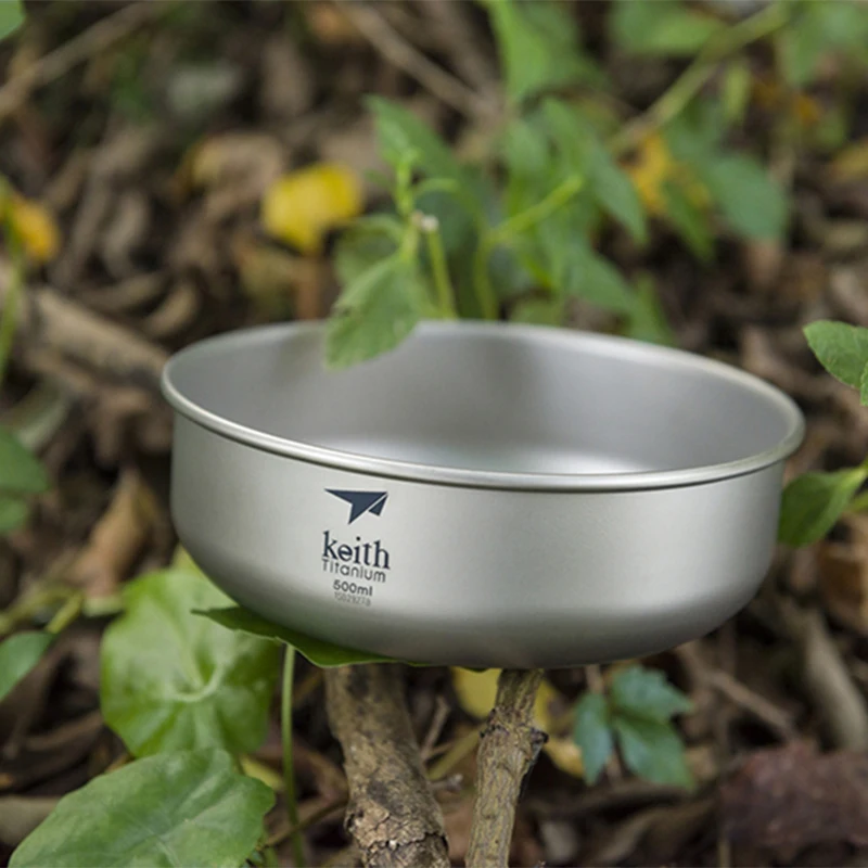Keith Titanium Bowl 500ml Okrągłe płaskie dno Płytkie Outdoor Travel Piknik Camping Zastawa stołowa Miska Bakteriostatyczne sztućce Ti5334