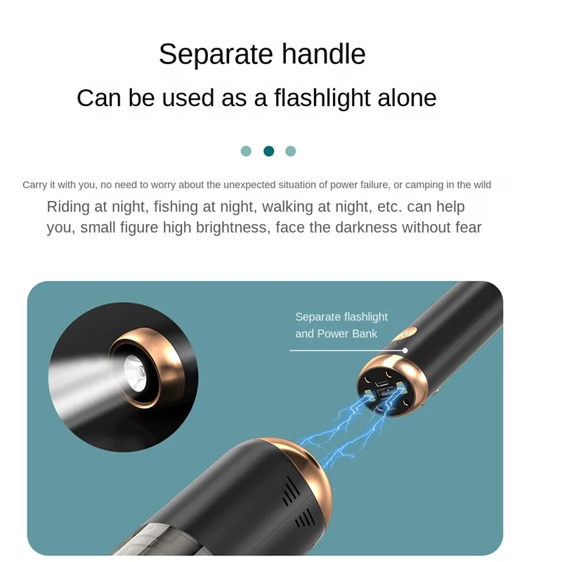 مكنسة كهربائية للسيارة، 7000 باسكال/120 وات، مكنسة كهربائية صغيرة محمولة قابلة للفصل للسيارة مع مصباح يدوي LED أسود