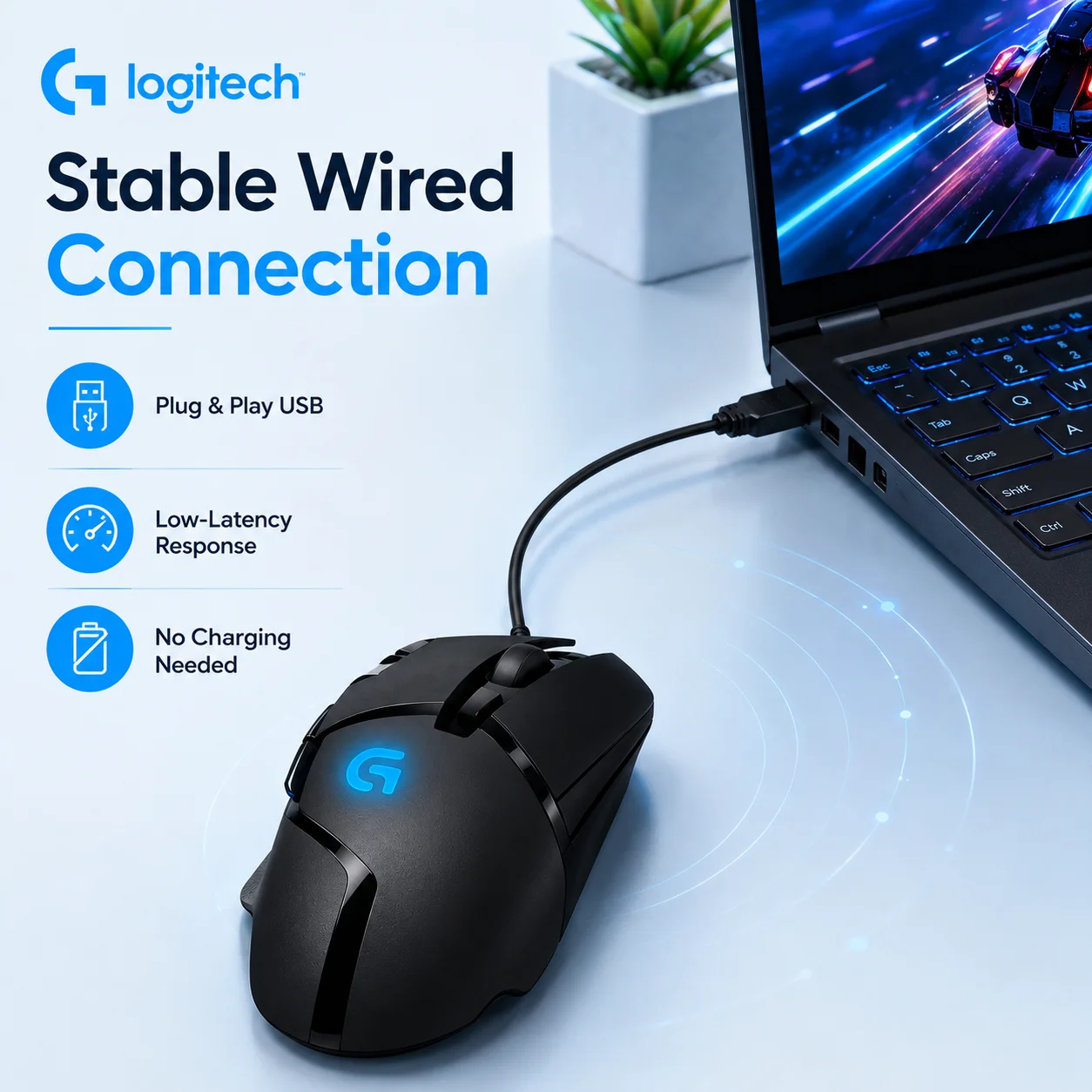 Mouse Óptico Logitech G402 Hyperion Fury 4000 DPI com Motor Fusion de Alta Velocidade Compatível com Computadores Desktop e Notebooks