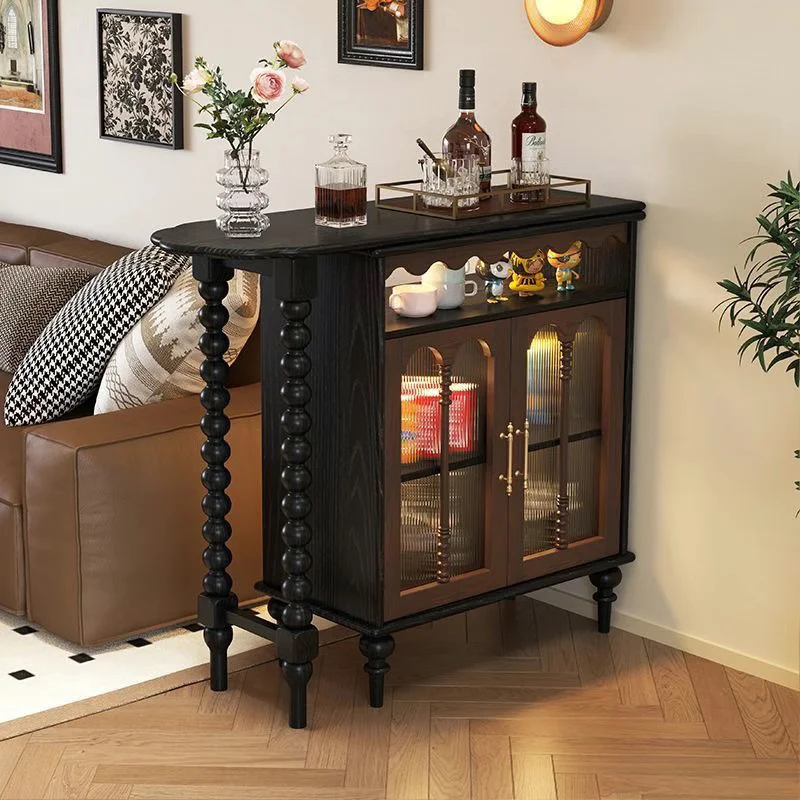 French retro pure solid wood small apartment bar counter household partition integrated living room American storage cabinet din