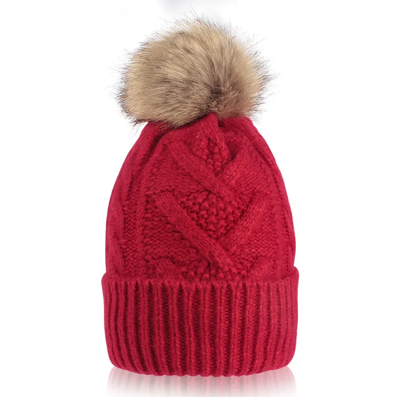 Women Knitted Hat with Pom Pom Winter Warm Fashion Versatile Velvet Bonnet Windproof Outdoor Cycling Ear Cover Beanie Hat