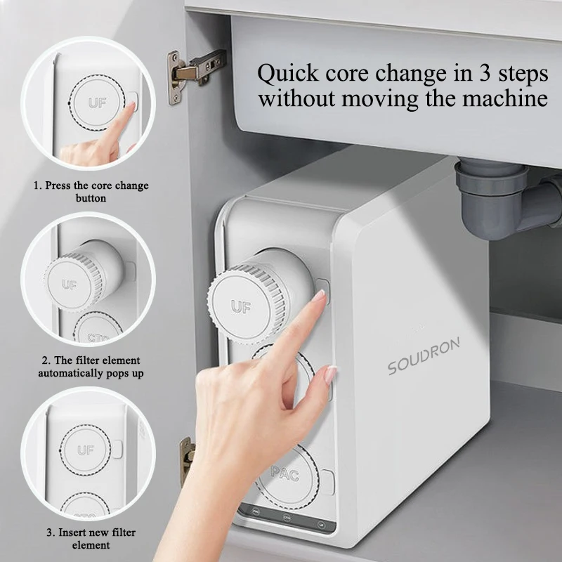 SOUDRON 가정용 한외여과 정수기 시스템, UF CTO PP 물 여과 식수 필터, 3 단계