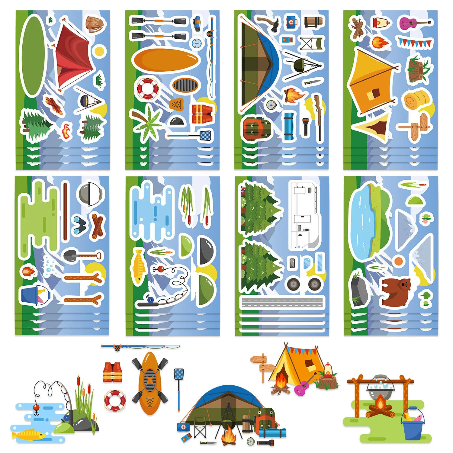 8Sheets Outdoor Hiking Camping Adventure Aesthetic Puzzle StickersWaterproof DIY Decals Laptop Phone Suitcase Water Bottle Decor