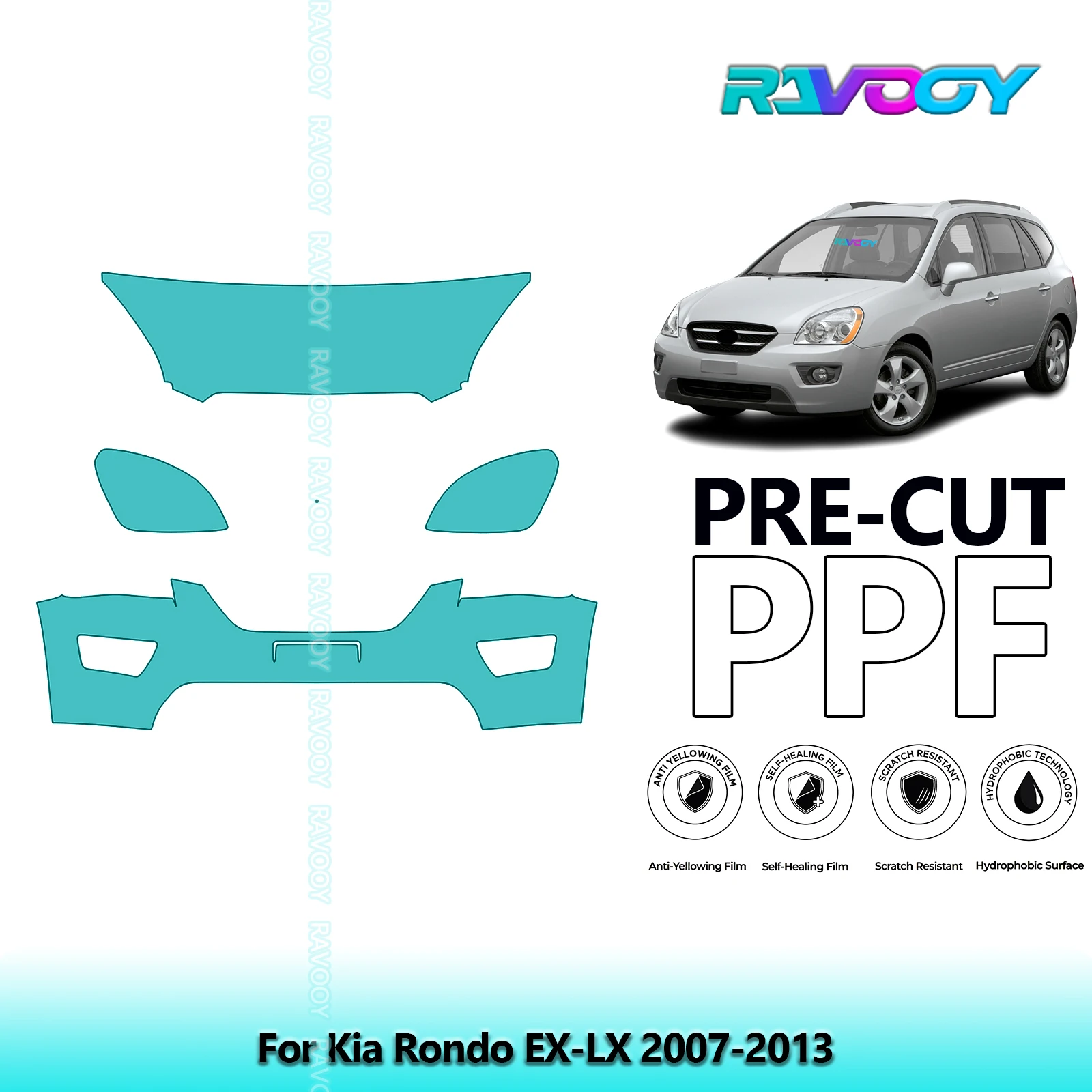

8.5Mil Precut Paint Protection Film PPF Clear Bra Front Kit For Kia Rondo EX-LX 2007-2013