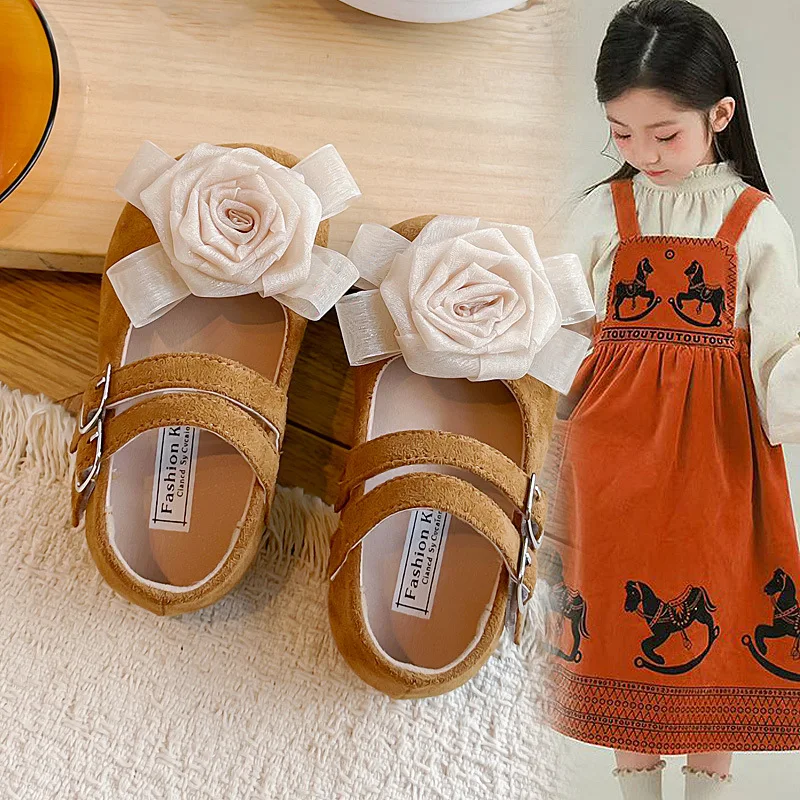 Girl's Princess Shoes Elegant Party Flower Children Mary Janes 22-33 Comfy Trendy Sweet Flexiable Spring Kids Ballet Flats