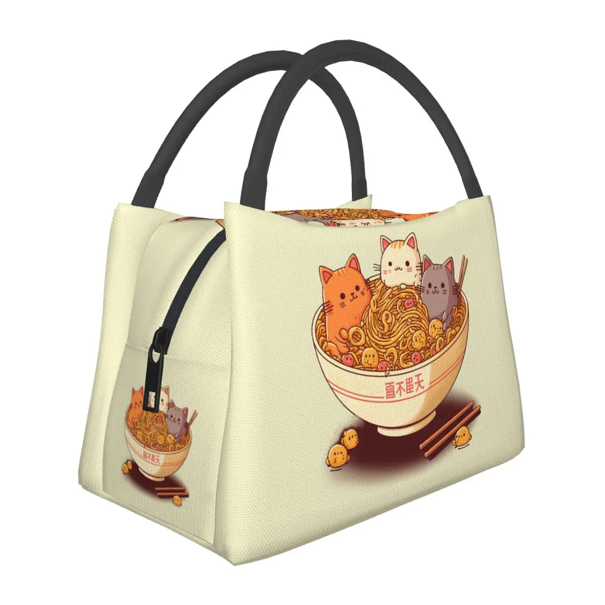 Noodles With Cats Lunch Bags Insulated Bento Box Resuable Lunch Tote Picnic Bags Cooler Thermal Bag for Woman Student Travel