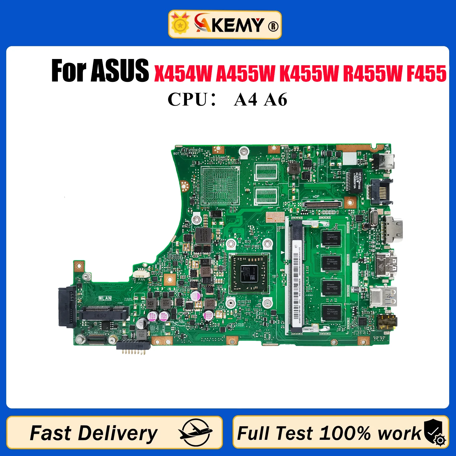 

X455WA Материнская плата для ноутбука ASUS VivoBook X455W X454W A455W K455W R455W F455W X455WA X455WE Материнская плата с процессором A4 A6 тест в порядке