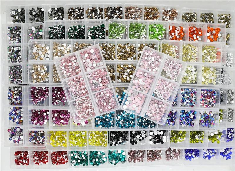 1200 sztuk Mix rozmiary szkło kryształowe nie naklejane kryształki zestaw Flatback 3D kryształ Nail art dżetów dekoracje do odzieży/paznokci