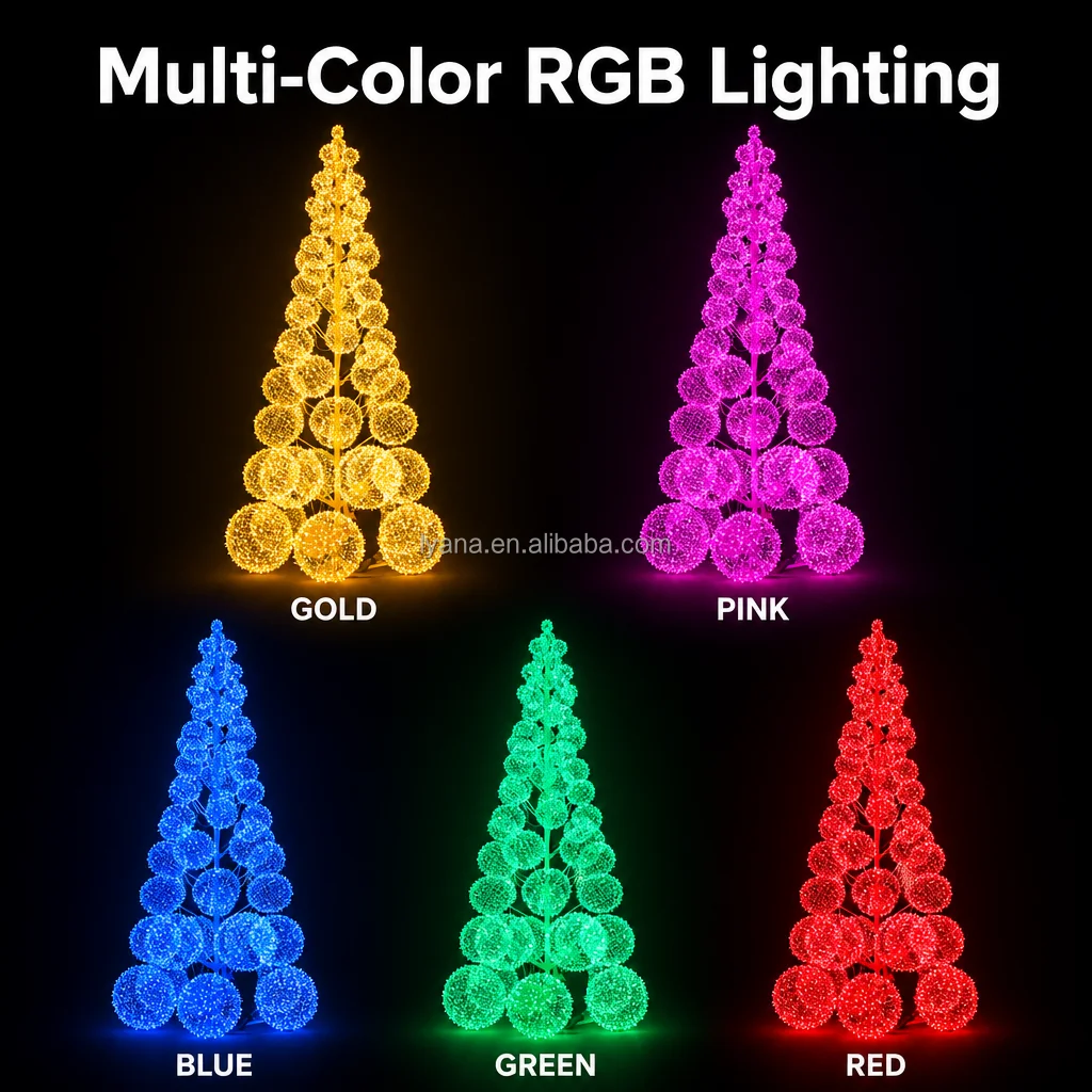 RGB Multi Color Christmas Tree Motif Light Waterproof IP65 Outdoor LED Sphere Ball Commercial Landscape Decorative Lighting