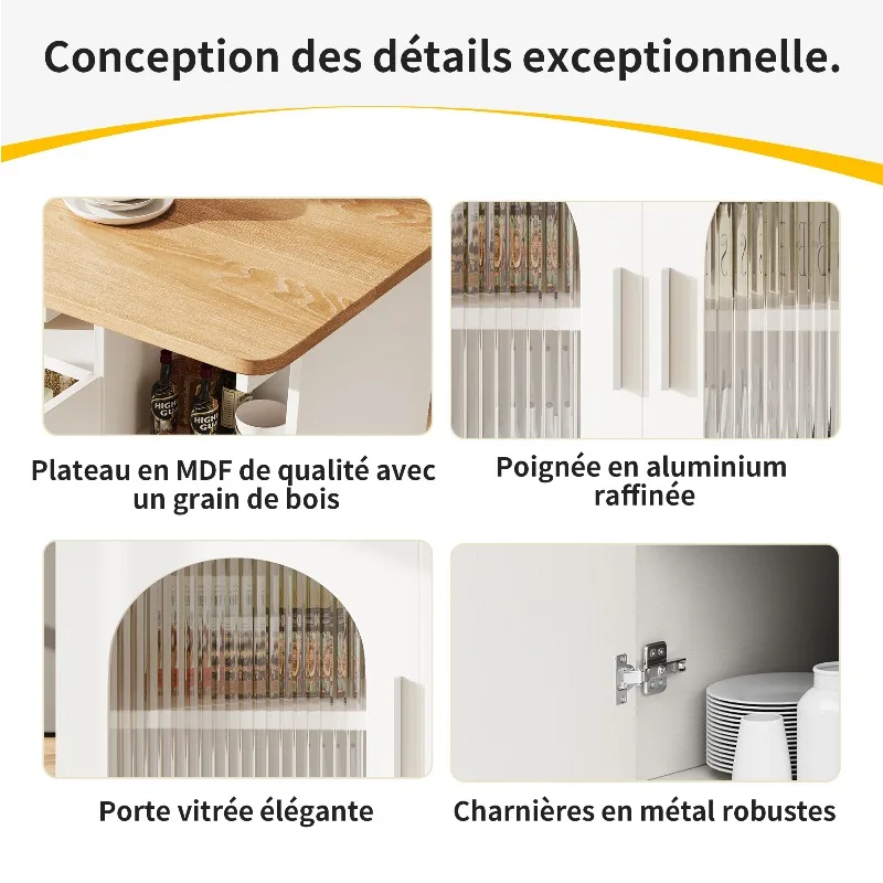 LOCAL Kücheninsel, Modernes Kücheninsel-Design, Küchenschrank, Abnehmbarer Servierwagen Buffetschrank, Speisewagen mit Holzmaserung – Detail 5