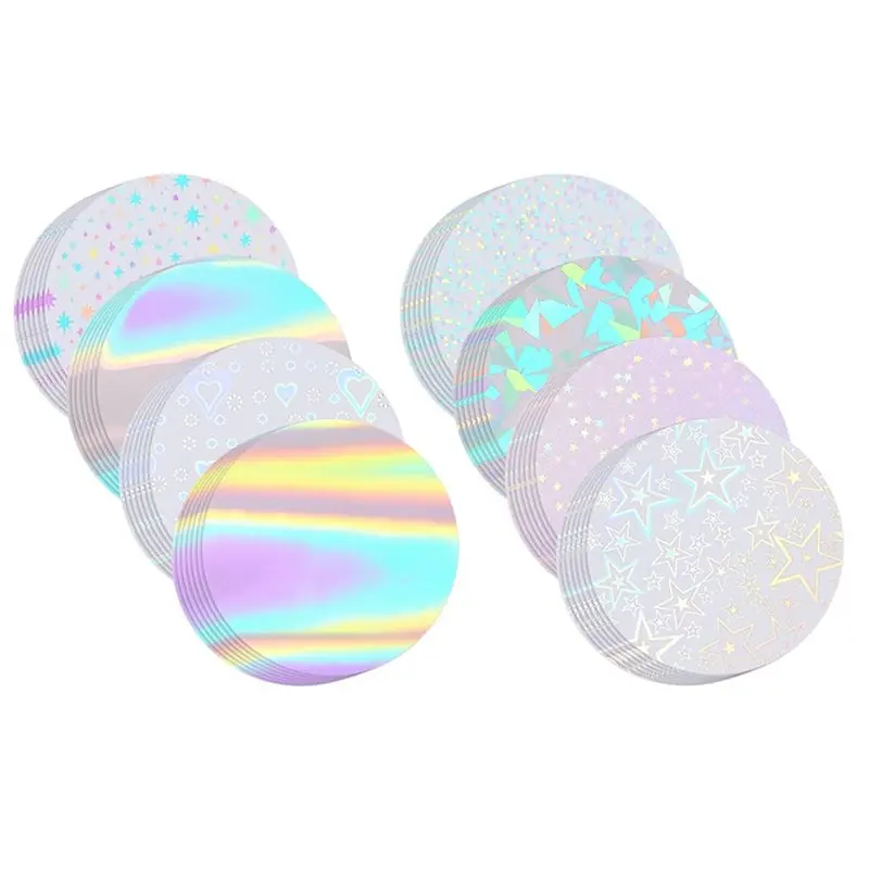 ABBP-200 Pcs Badge Protective Film 44Mm (1.77 In), 8 Styles Of Holographic Glitter, Badge Film For 1.25 Inch 32Mm Button