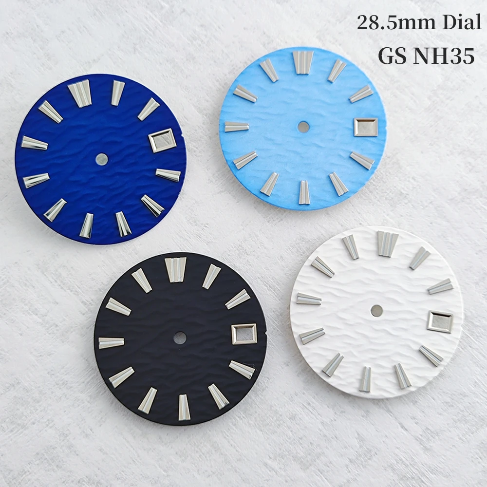 

GS 28.5MM NH35 watch dial custom logo green luminous Water Ripple Texture dial for NH35 movement watch modification accessories