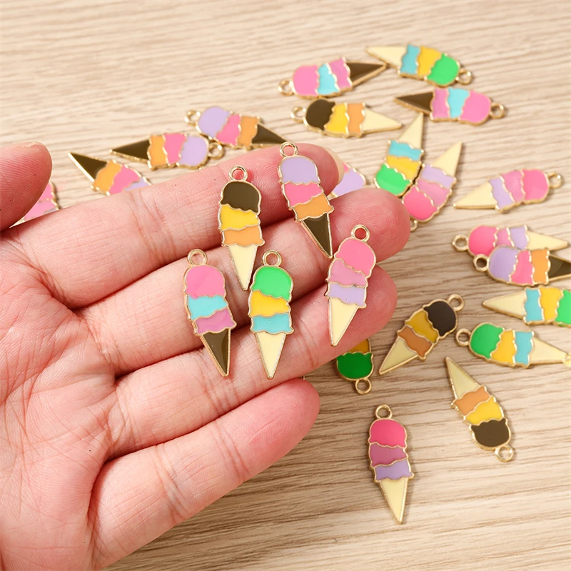 10 Stück 10x26mm Niedliche Emaille Sommer-Essen Eiscreme Charms Anhänger für Schmuckherstellung Ohrringe Halskette Armband DIY Bastelbedarf – Detail 3