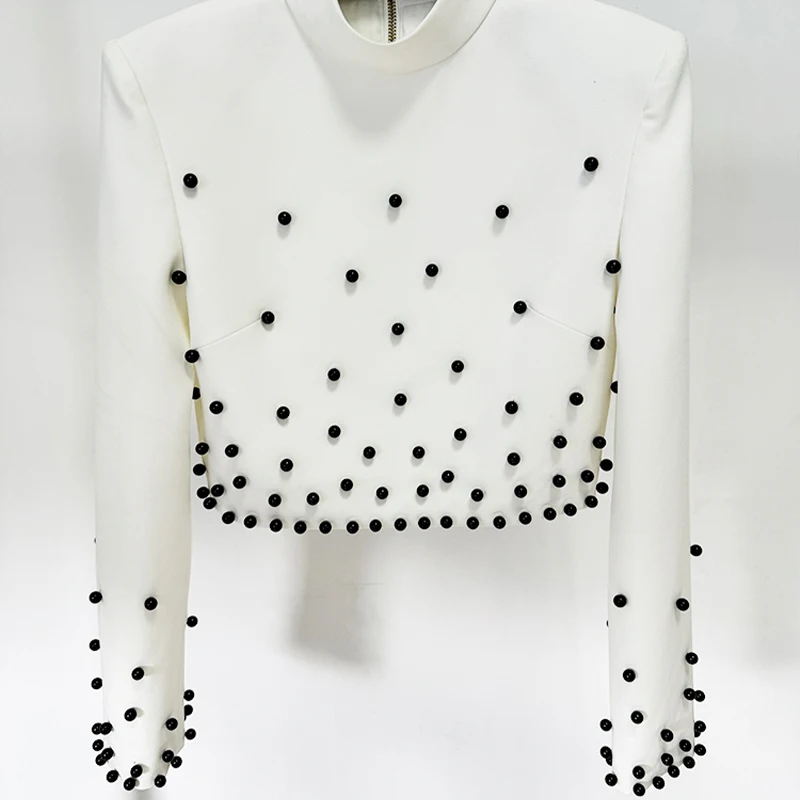 HIGH STREET Newest 2025Fashion Designer Runway Suit Set Women's Pearls Beaded Tops Long Skirt Set 2pcs conjunto dos piezas mujer