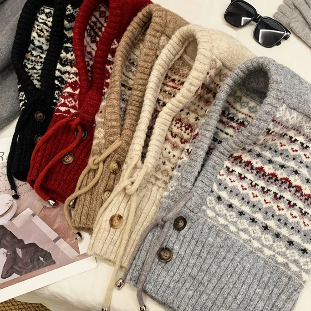 Gorro tipo Jersey creativo, pasamontañas de Jacquard, gorro estampado, gorro tejido estilo Fair Isle, gorro rojo Simple de invierno cálido