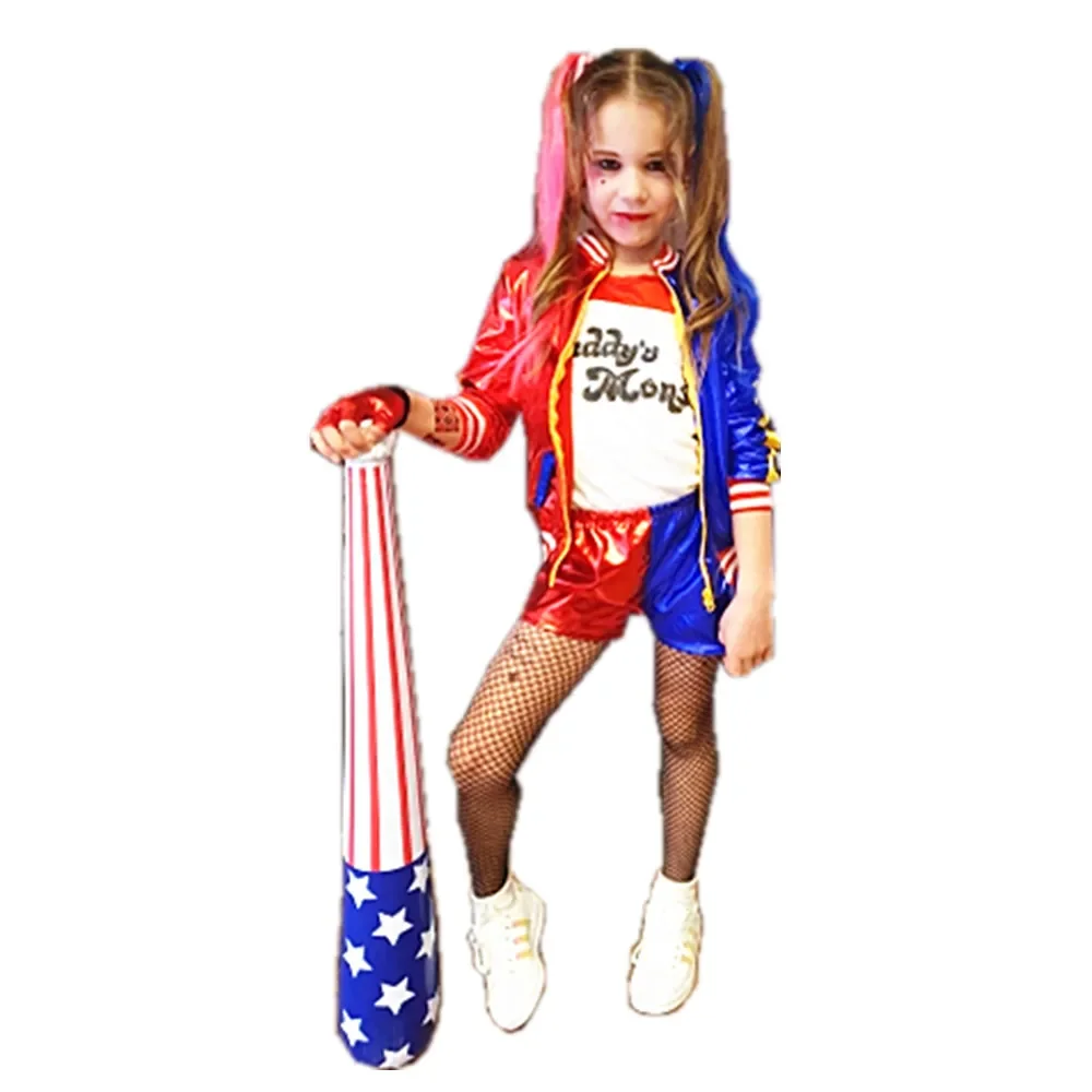 New Carnival Kids Girls Suicide Harley Costumes Cosplay Quinn Squad Monster Jacket t-shirt Shorts Suit Christmas Clothe