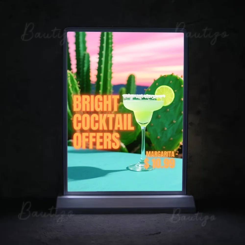 Custom Rechargeable Desktop Sign Display LED Light Box Advertising Poster Are Replaceable for Bar Beer Hall Menu Restaurant