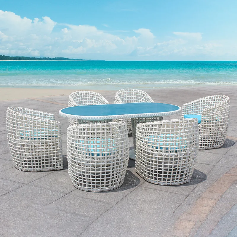 

Outdoor rattan chair balcony leisure PE rattan table and chair combination white hotel terrace outdoor courtyard garden